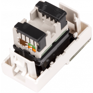 Вставка Mosaic 22.5x45, RJ-45 UTP, кат.5e, со шторкой и увеличенным окном маркировки, белая